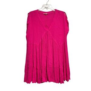 Chelsea & Violet Womens Fuchsia Pink Crinkle Tiered Babydoll Tunic Top Medium
